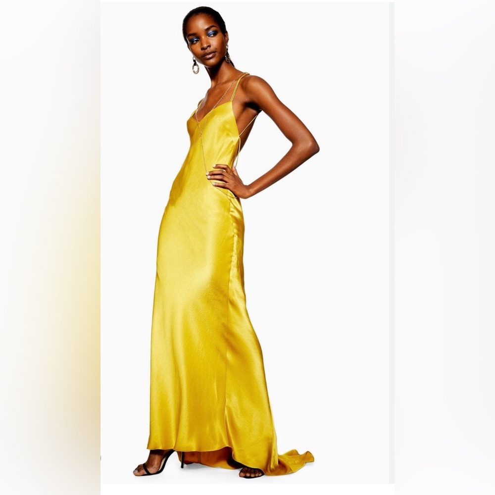 Topshop Special Event Yellow Jewel Tone Open Back
Dress with train detail